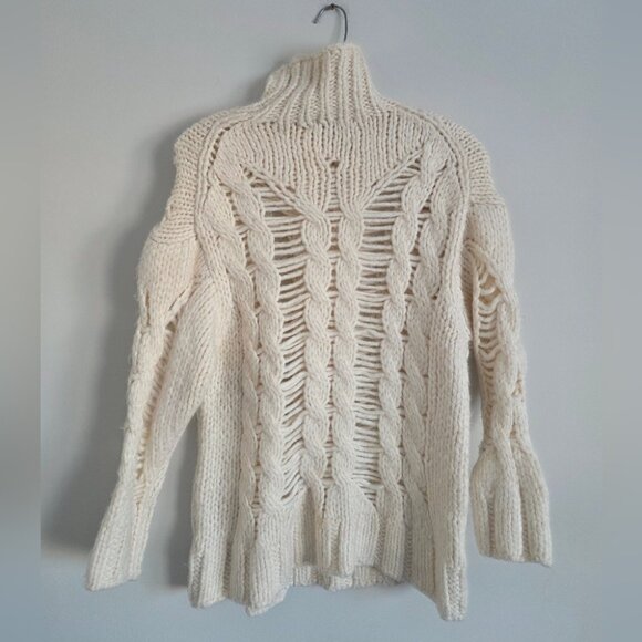ZARA | Blogger Favorite Thick Cable Openwork Knit Turtleneck Sweater cream Sz S - Picture 4 of 6